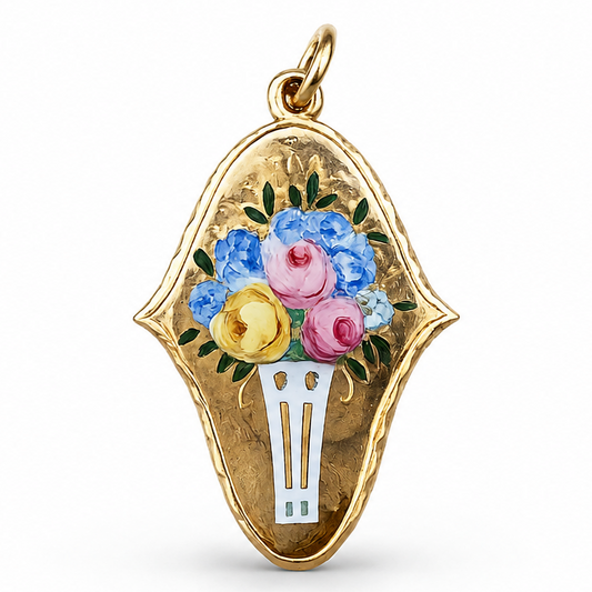 Antiker Jugendstil-Anhänger mit handgemalter Emaille in 14 Karat Gold