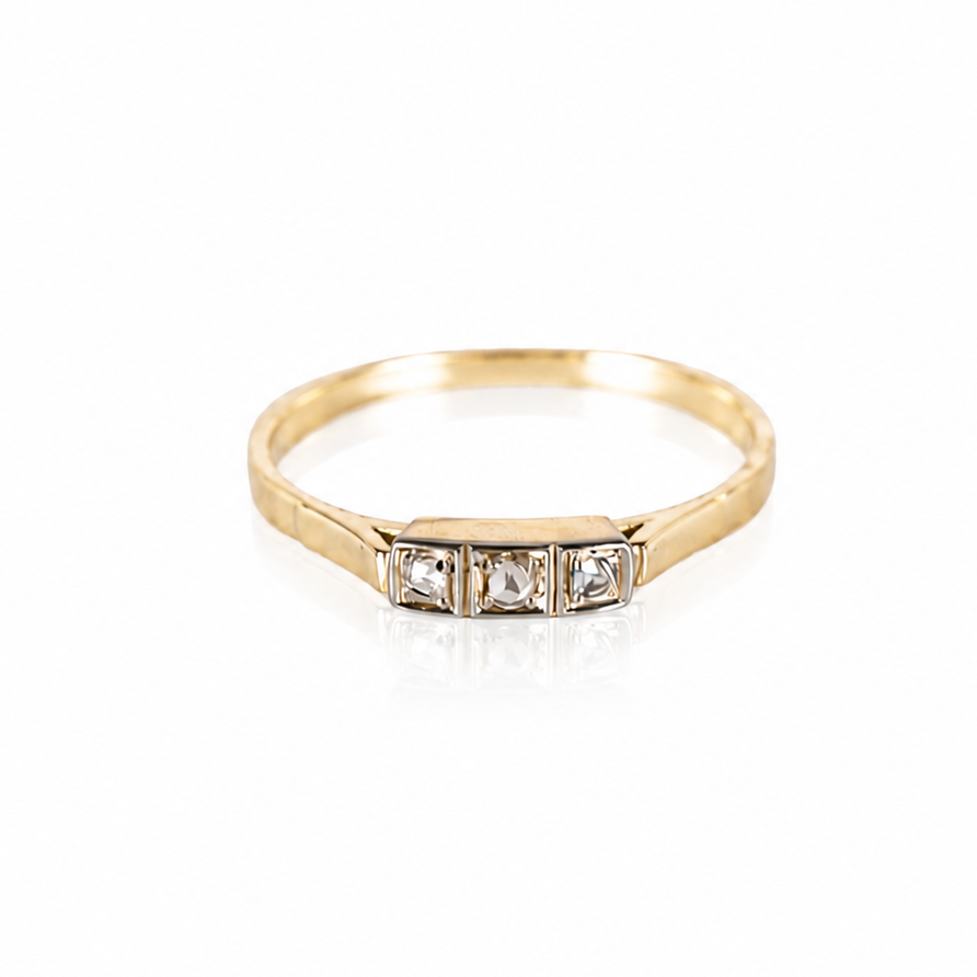 Antiker Jugendstil-Ring aus 585 Gold mit 3 Rosenschliff-Diamanten | Wien um 1900–1920