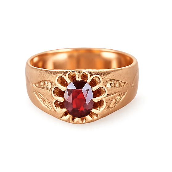 Antiker Granatring aus 585 Rotgold mit Fuchskopfpunze – Österreich-Ungarn um 1900
