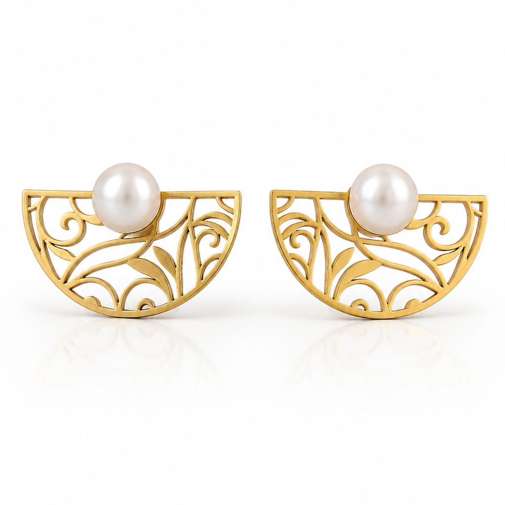 Elegante Designer-Ohrringe aus 750 Gold mit Süßwasserperlen