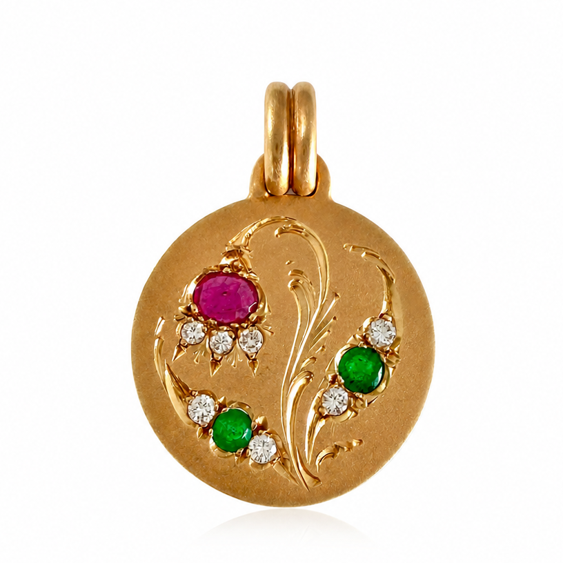 Massiver Vintage-Anhänger aus 585 Gold mit Rubin, Smaragden & Diamanten | Österreich | VINTAGE SISSI