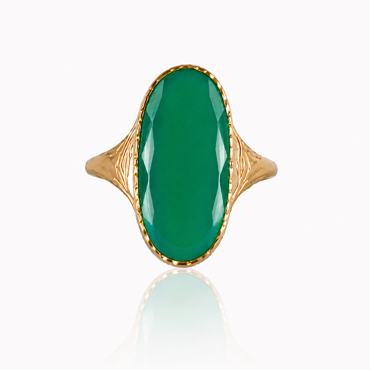 Antiker Chrysoprasring aus 585 Gold – Art Déco / Mid-Century um 1940–1960
