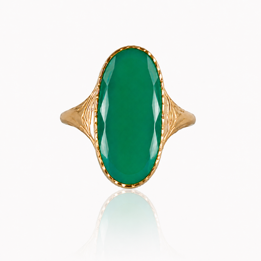 Antiker Chrysoprasring aus 585 Gold – Art Déco / Mid-Century um 1940–1960