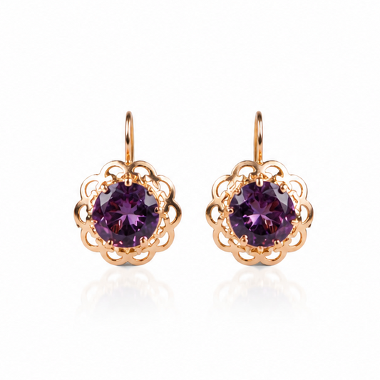Russische Vintage Fianit-Ohrringe - 14 Karat Gold – Filigrane Rosettenarbeit