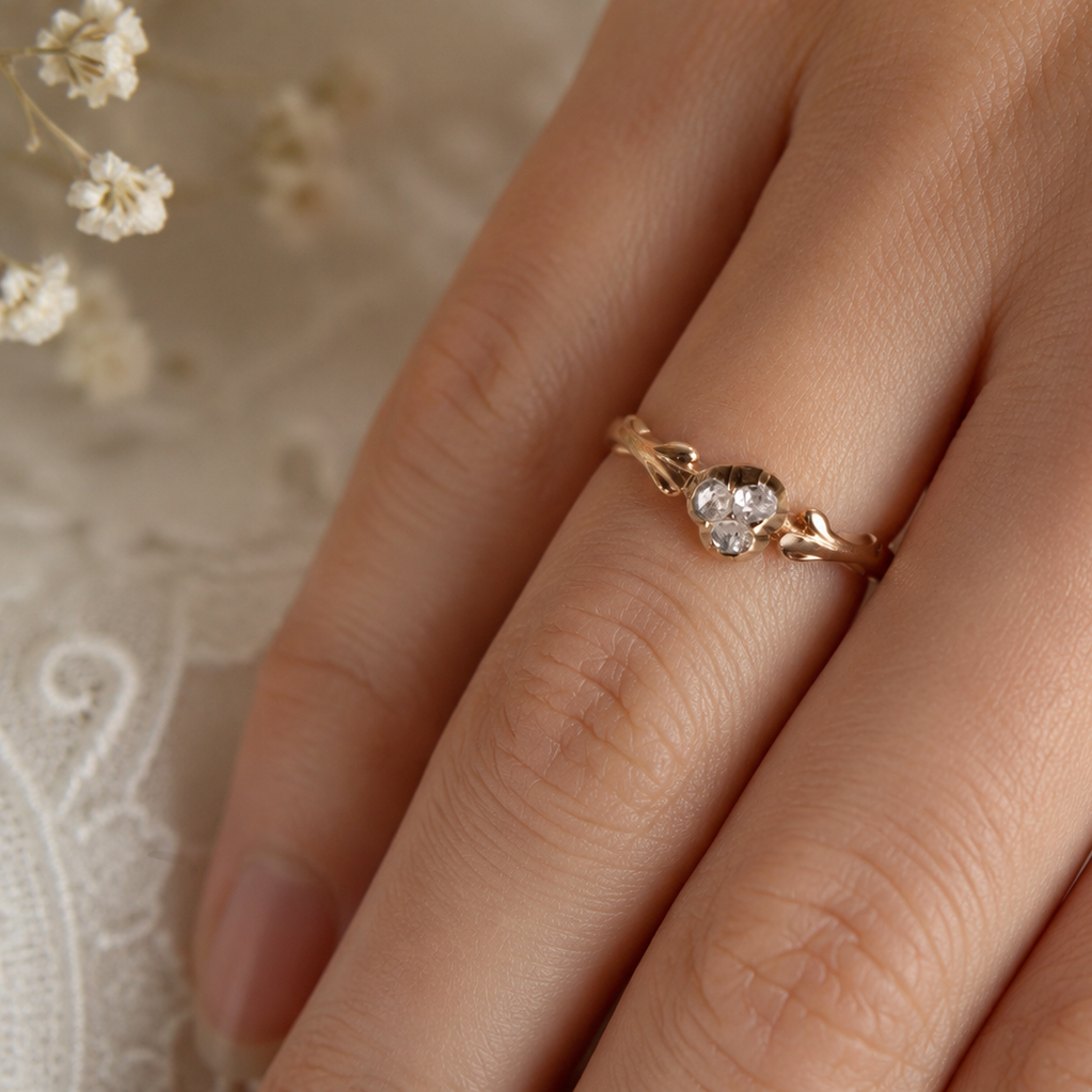 Antiker Rosenschliff-Diamantring 14 Karat Gold – Jugendstil um 1900–1920