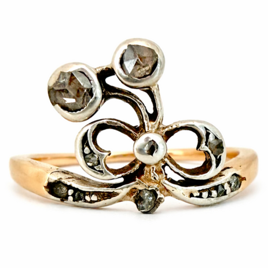 Jugendstil Goldring mit Rautendiamanten – feine österreichische Handwerkskunst