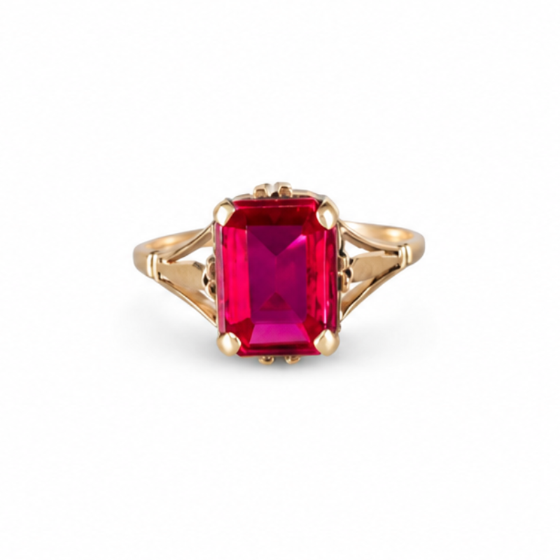 Antiker Ring aus 585 Gold mit rotem Spinell - Wien um 1872