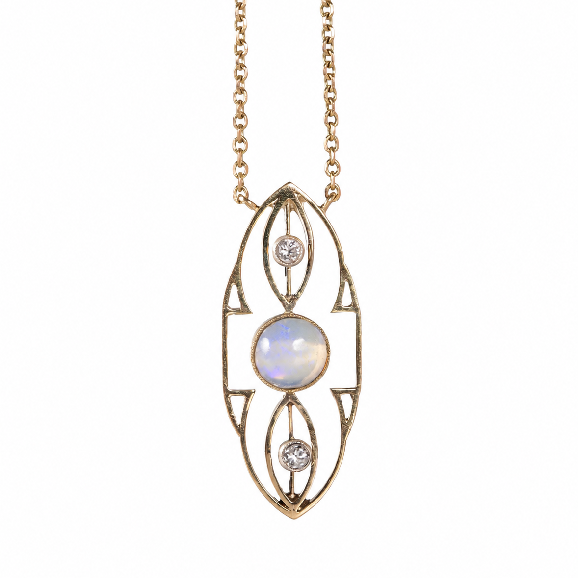Art-Déco Kette aus 585 Gold mit Edelopal und Diamanten | Österreich um 1925–1935