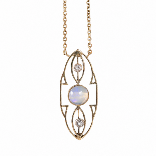 Art-Déco Kette aus 585 Gold mit Edelopal und Diamanten | Österreich um 1925–1935