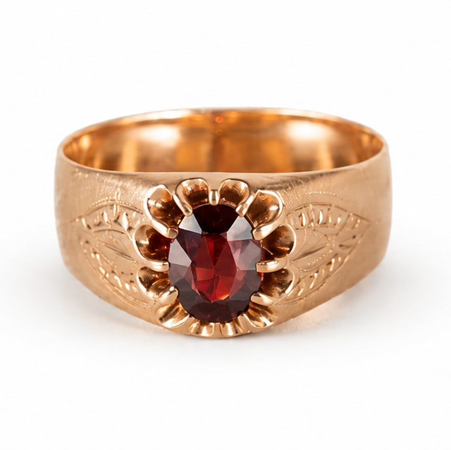 Antiker Granatring aus 585 Rotgold mit Fuchskopfpunze – Österreich-Ungarn um 1900