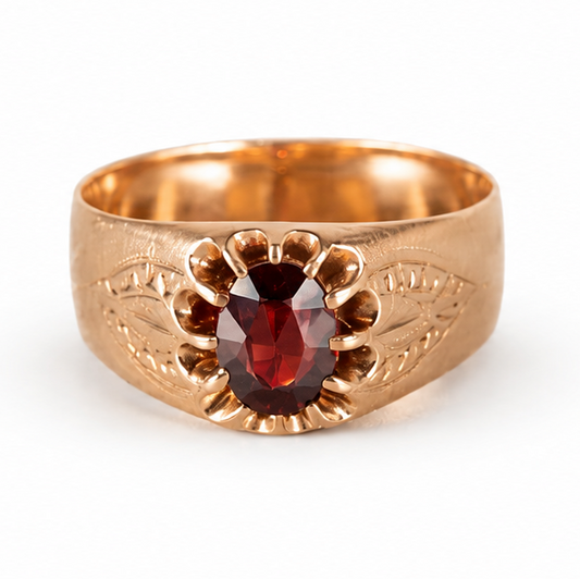 Antiker Granatring aus 585 Rotgold mit Fuchskopfpunze – Österreich-Ungarn um 1900