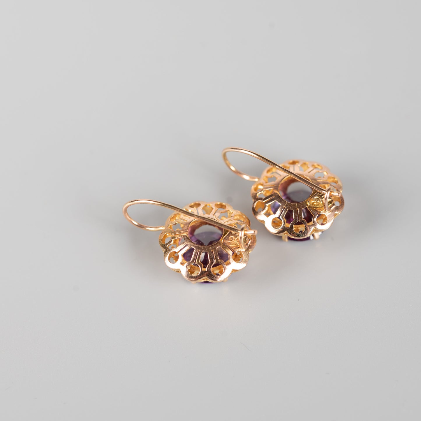 Russische Vintage Fianit-Ohrringe - 14 Karat Gold – Filigrane Rosettenarbeit