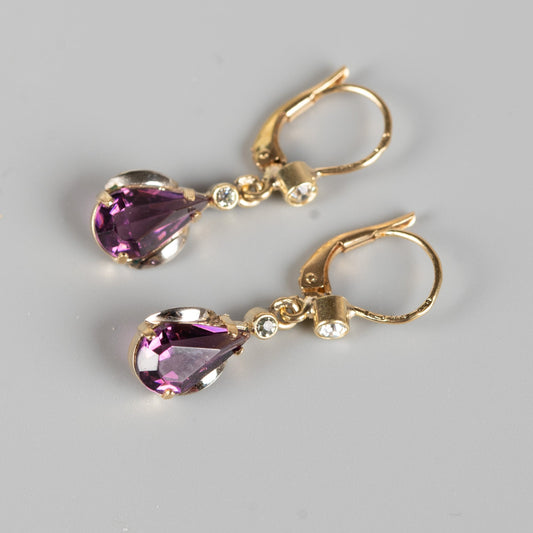 Vintage Bicolor-Ohrringe mit violetten Schmucksteinen | 585 Gold | Österreich ca. 1950–1970 | VINTAGE SISSI