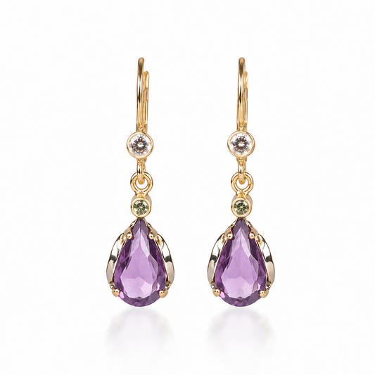 Vintage Bicolor-Ohrringe mit violetten Schmucksteinen | 585 Gold | Österreich ca. 1950–1970 | VINTAGE SISSI