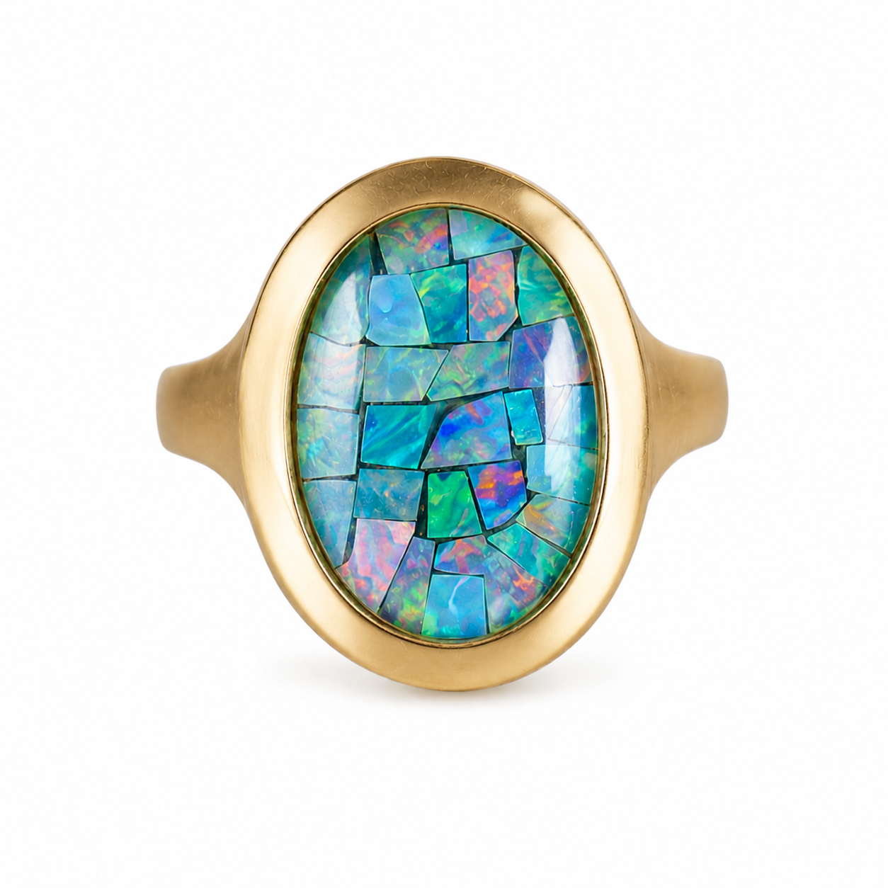 Vintage Opal Mosaic Ring - 375 Gold (9 Carat)