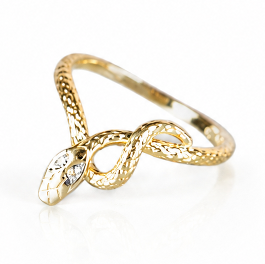 Eleganter Schlangenring aus 585 Gold mit Diamantaugen
