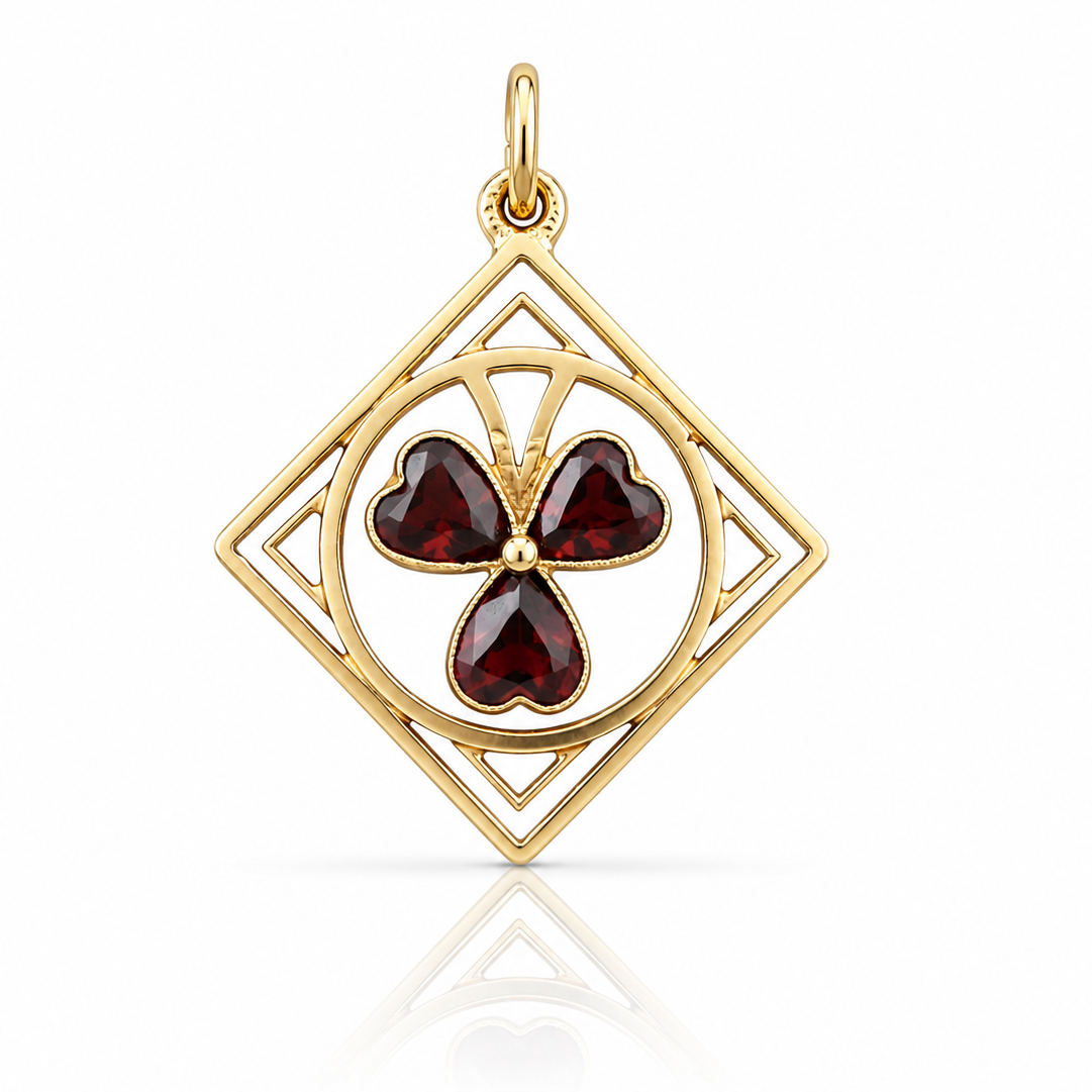 Antiker Granat-Anhänger mit Kleeblatt-Motiv in 14 Karat Gold | Wien um 1890 | VINTAGE SISSI