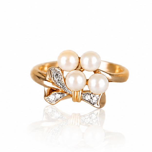 Eleganter Bicolor-Perlenring mit Brillanten aus 750 Gold
