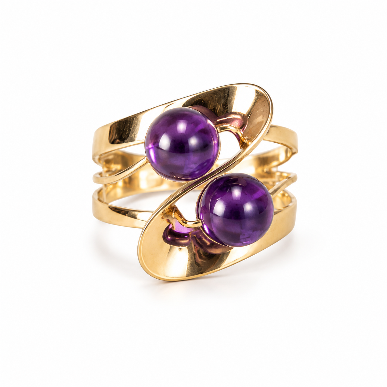 Massiver Vintage Cocktail-Ring mit Amethyst-Kugeln in 14 Karat Gold | VINTAGE SISSI
