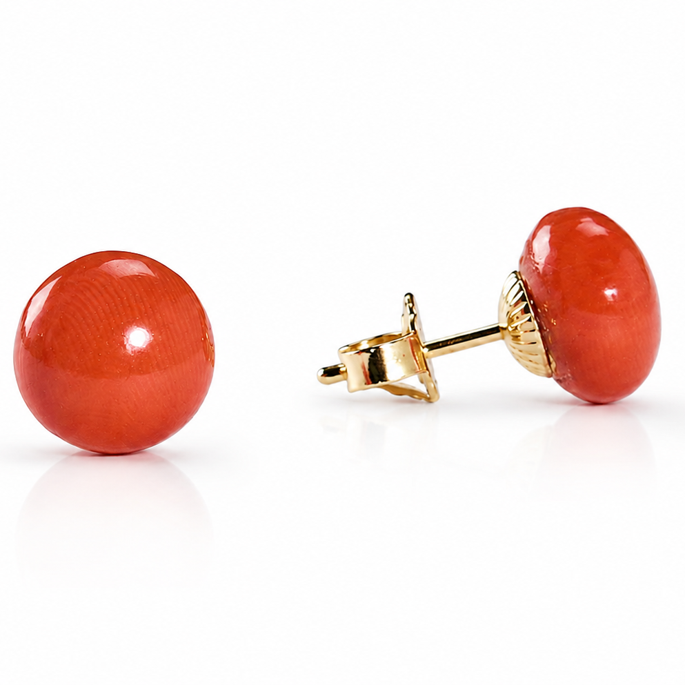 Elegante Vintage-Ohrstecker aus 585 Gold mit echter Koralle – Italienischer Korallenschmuck