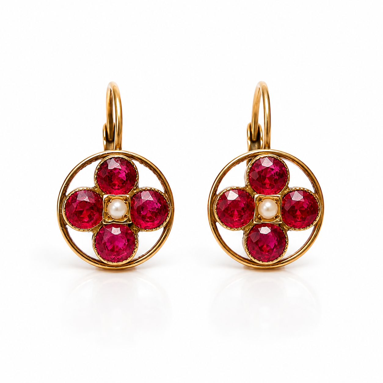 Florale antike Ohrringe aus 585 Gold mit rosa Schmucksteinen und Saatperlen | Wien um 1900–1915 | VINTAGE SISSI