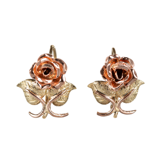 Österreichische Wiener Rose Ohrstecker aus 585 Gold – Elegantes Bicolor-Design