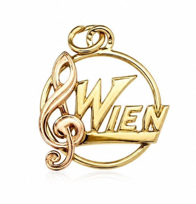 Vintage Notenschlüssel Anhänger „Wien“ in 585 Gold | VINTAGE SISSI