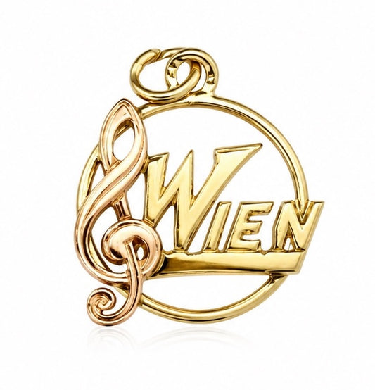 Vintage Notenschlüssel Anhänger „Wien“ in 585 Gold | VINTAGE SISSI